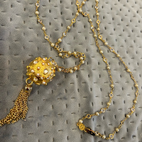 Vintage Leslie Block Pearl & Crystal Ball & Pearl Tassel w 36” Chain Nexklace - Picture 10 of 12